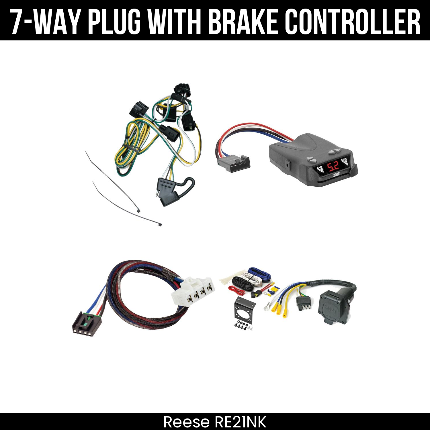 Trailer Wiring 7-Way Economy Plug w/ Bracket , Reese Brakeman IV Brake Control