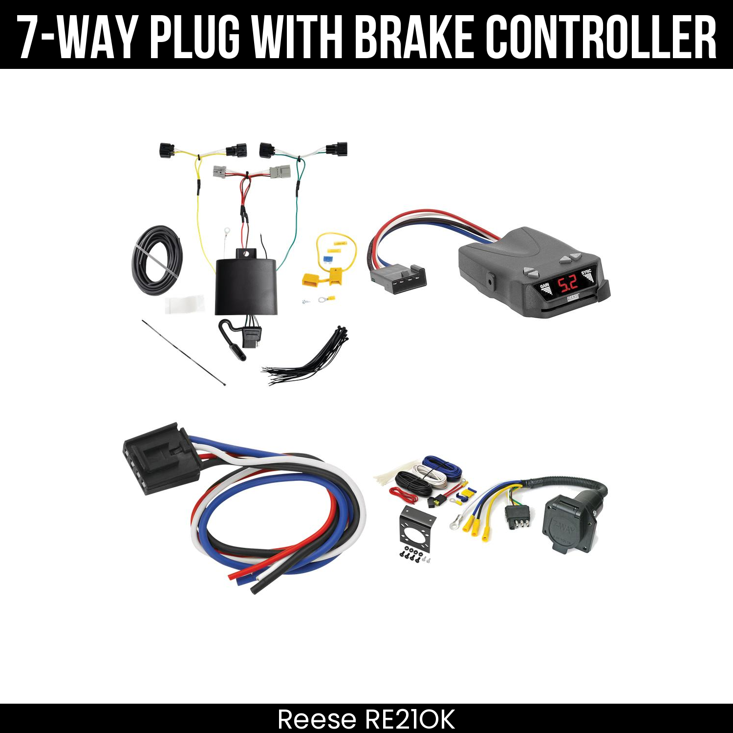 Trailer Wiring 7-Way Economy Plug w/ Bracket , Reese Brakeman IV Brake Control