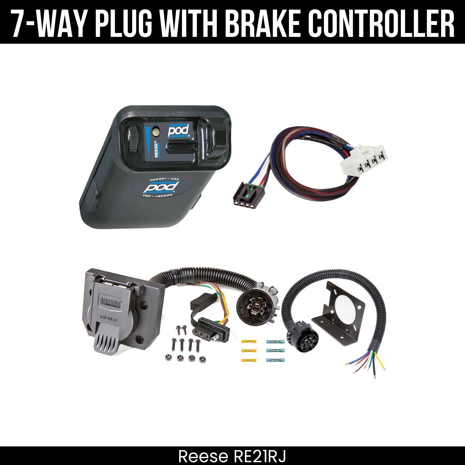Trailer Wiring 7-Way Plug w/ Bracket , Reese POD Brake Control