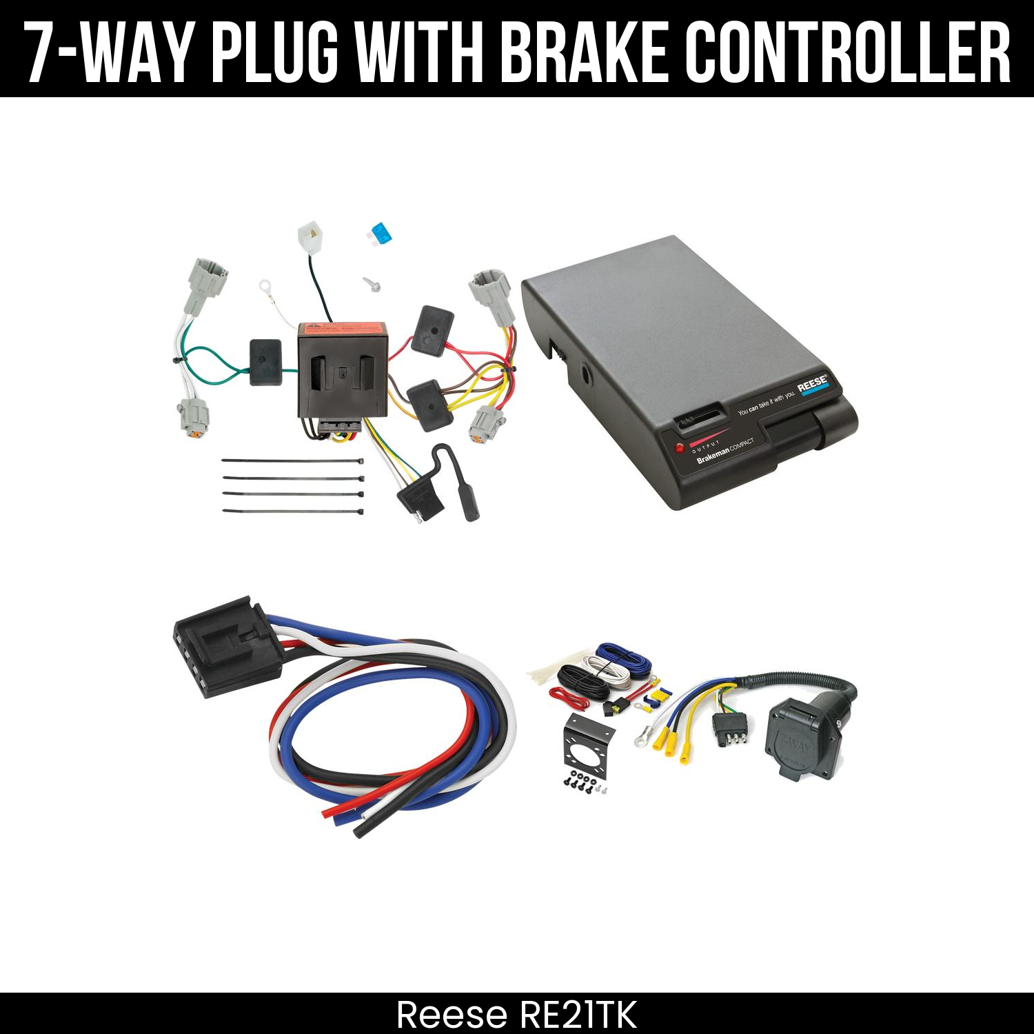 Trailer Wiring 7-Way Economy Plug w/ Bracket , Reese Brakeman Brake Control