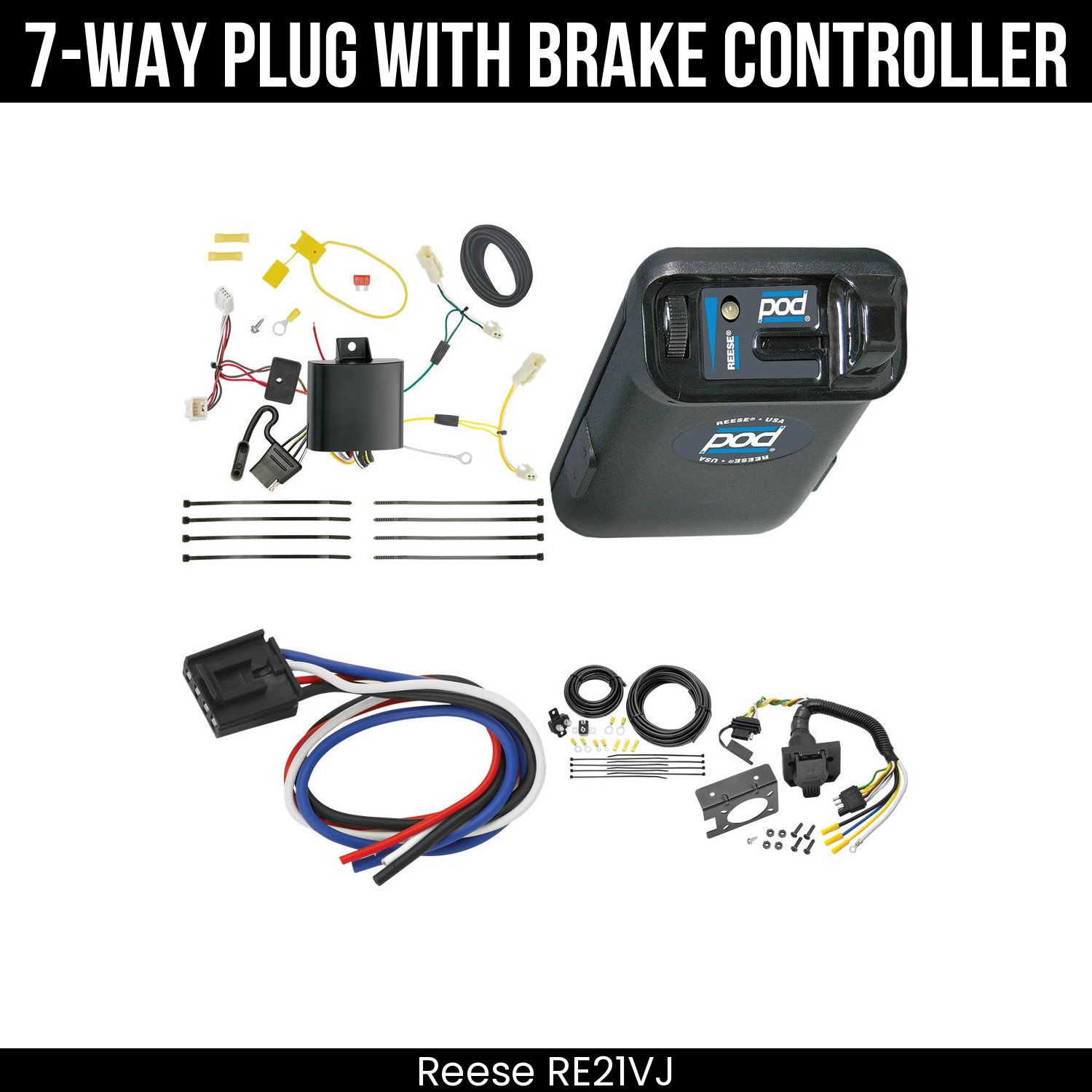 Trailer Wiring 7-Way Plug w/ Bracket , Reese POD Brake Control