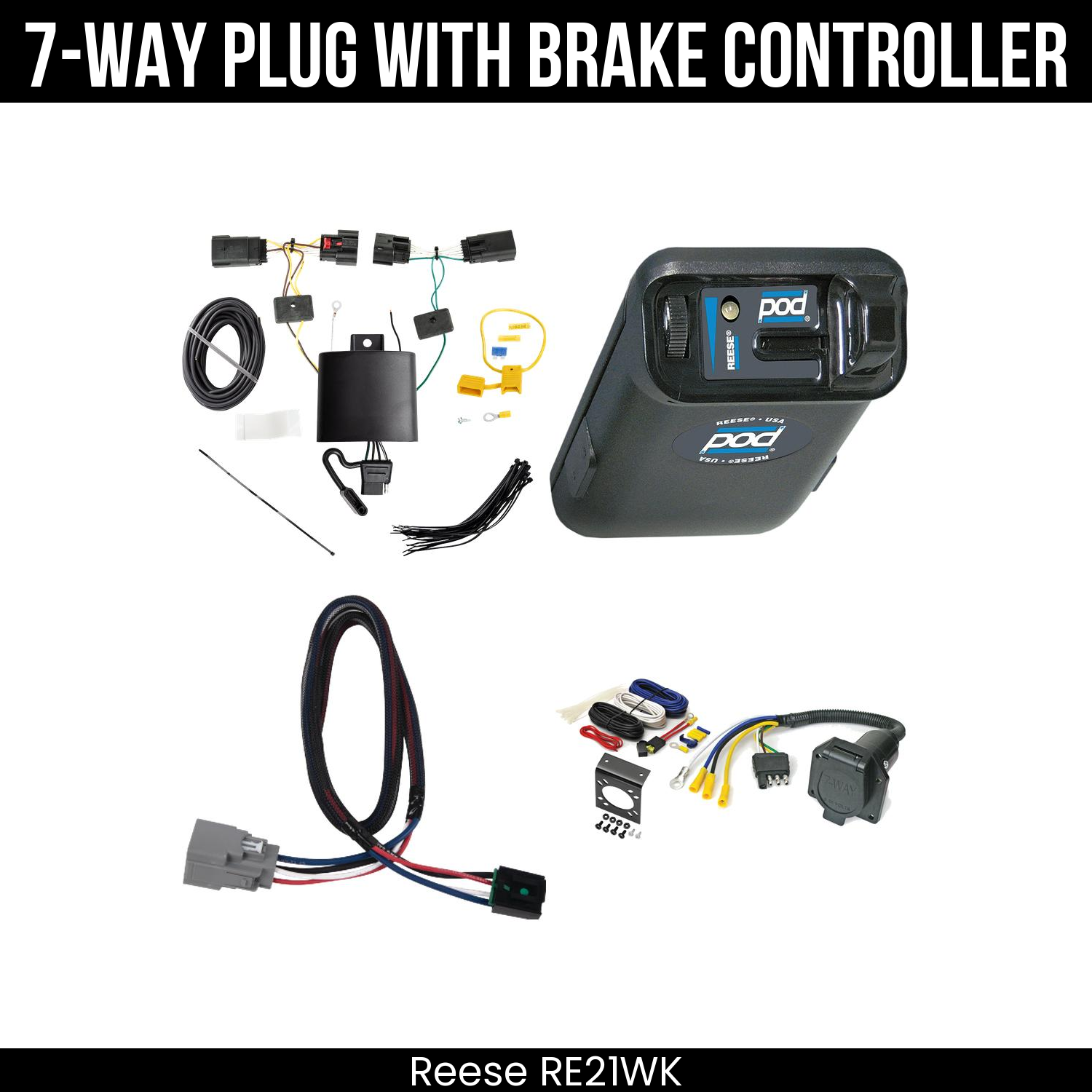 Trailer Wiring 7-Way Economy Plug w/ Bracket , Reese POD Brake Control