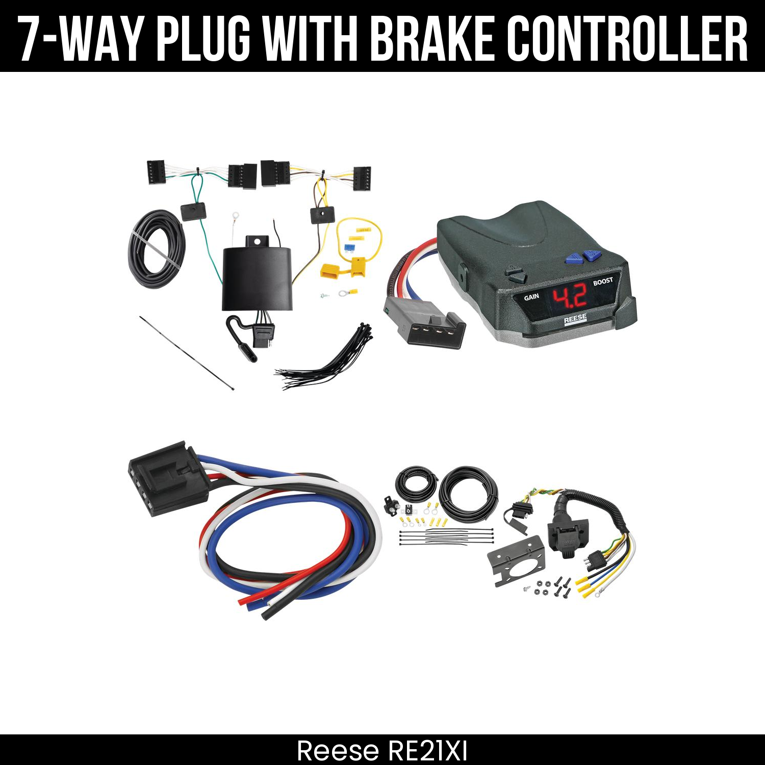 Trailer Wiring 7-Way Plug w/ Bracket , Reese Brake EVN Control