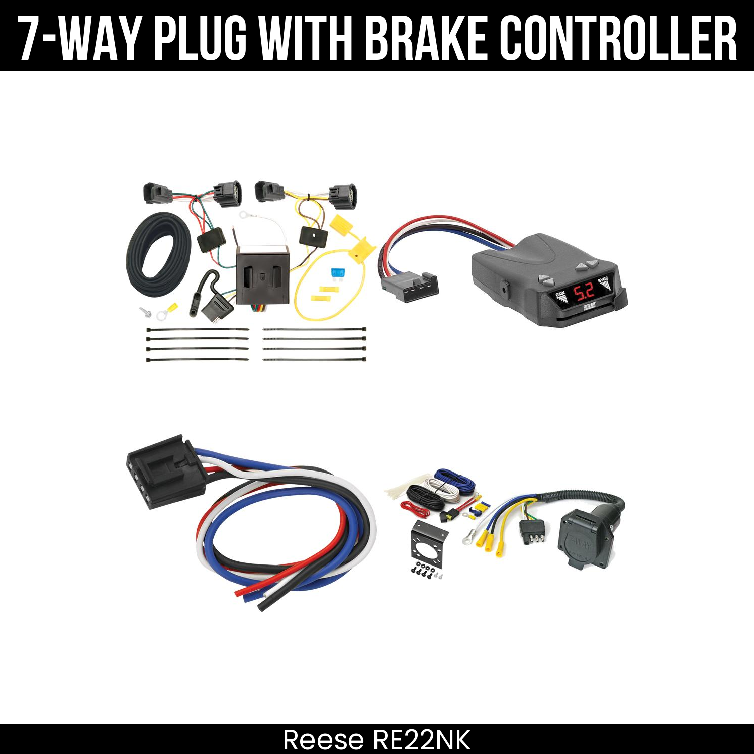 Trailer Wiring 7-Way Economy Plug w/ Bracket , Reese Brakeman IV Brake Control
