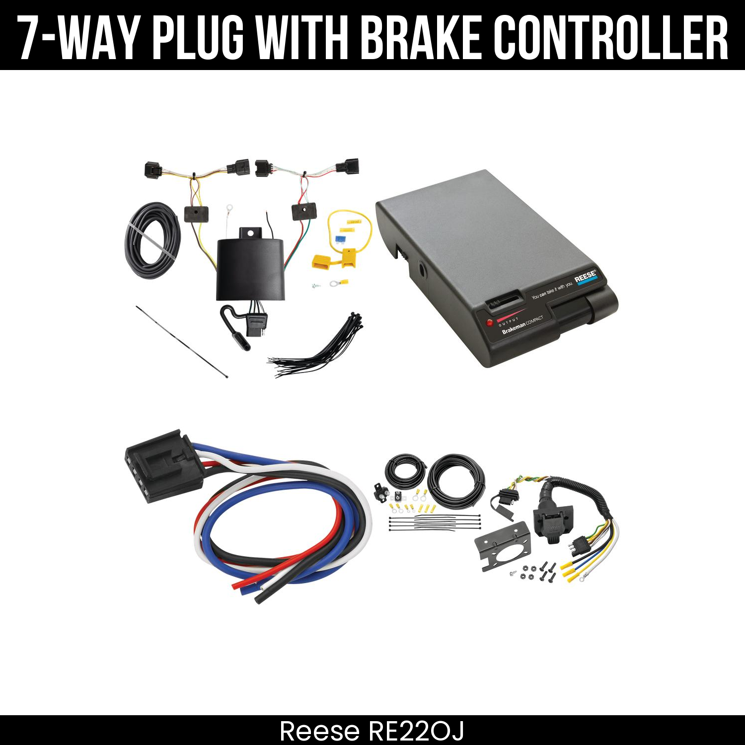 Trailer Wiring 7-Way Plug w/ Bracket , Reese Brakeman Brake Control