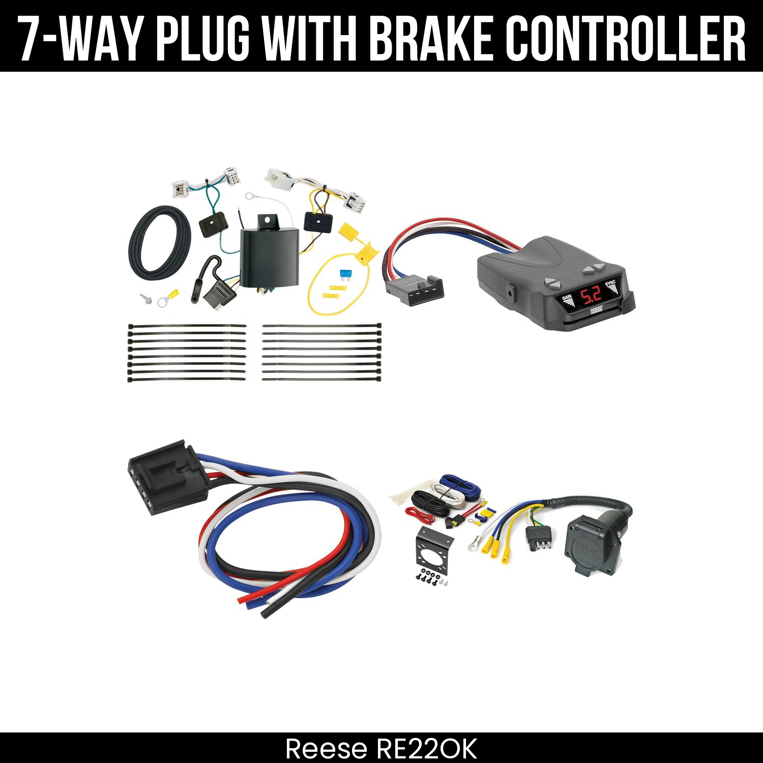 Trailer Wiring 7-Way Economy Plug w/ Bracket , Reese Brakeman IV Brake Control
