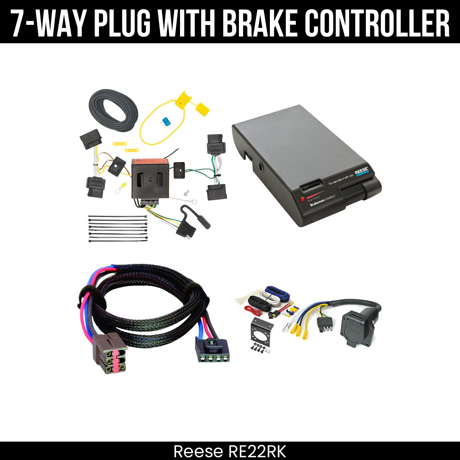 Trailer Wiring 7-Way Economy Plug w/ Bracket , Reese Brakeman Brake Control