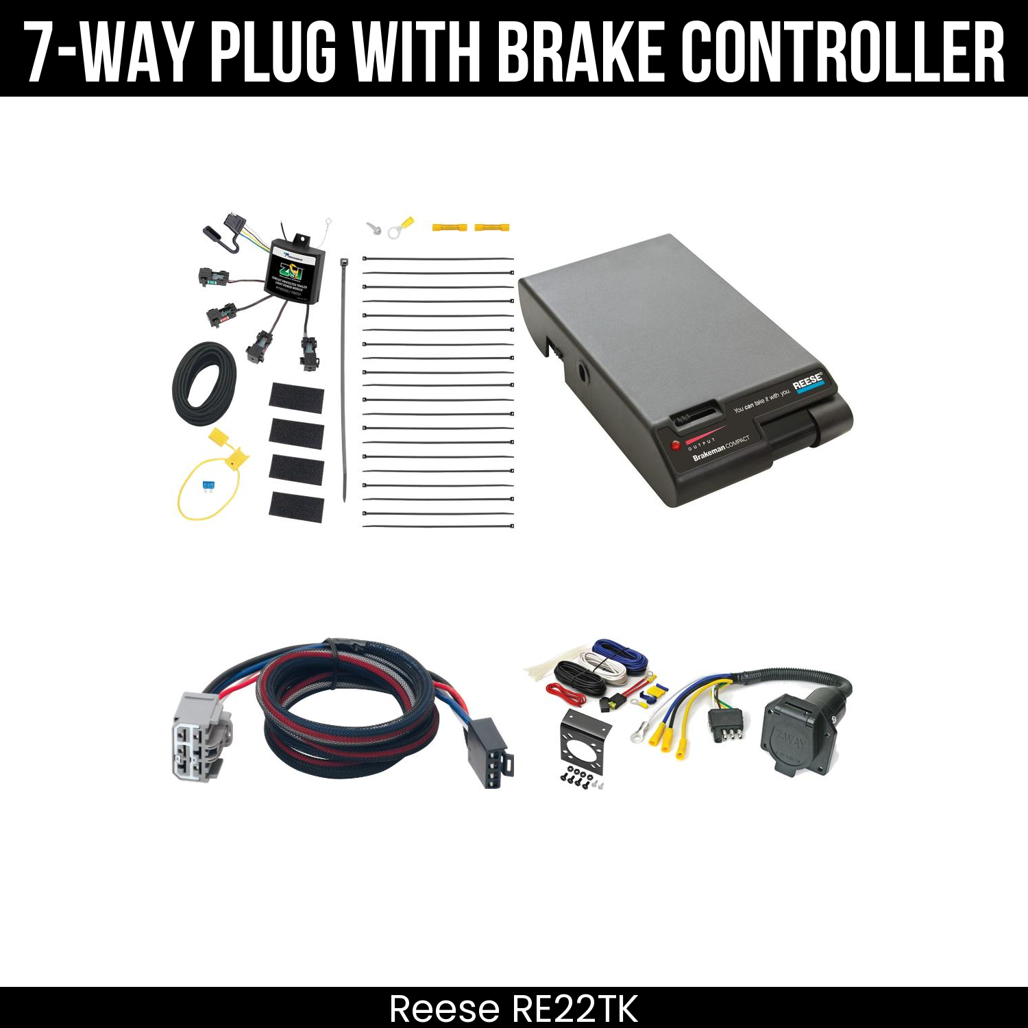 Trailer Wiring 7-Way Economy Plug w/ Bracket , Reese Brakeman Brake Control