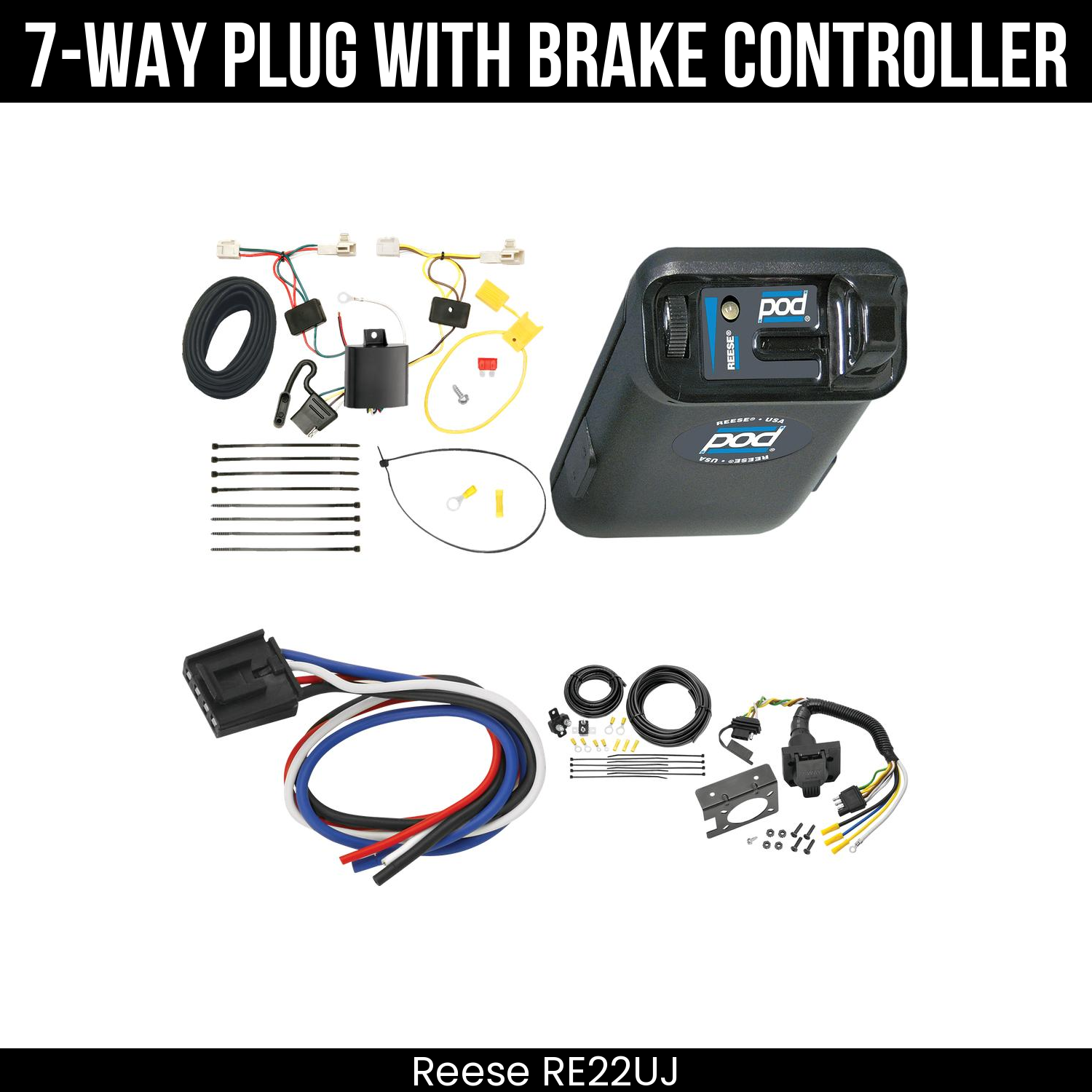 Trailer Wiring 7-Way Plug w/ Bracket , Reese POD Brake Control