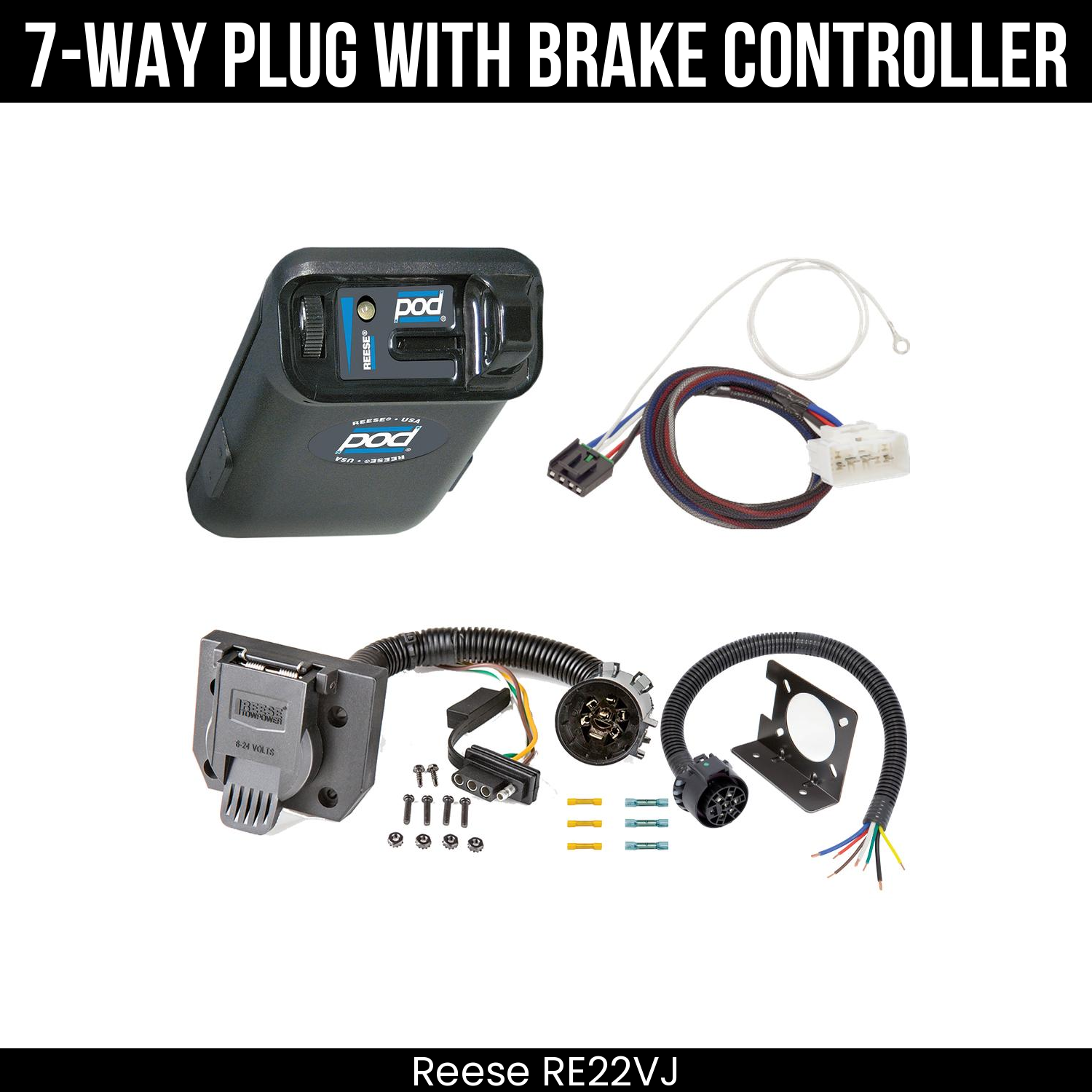 Trailer Wiring 7-Way Plug w/ Bracket , Reese POD Brake Control