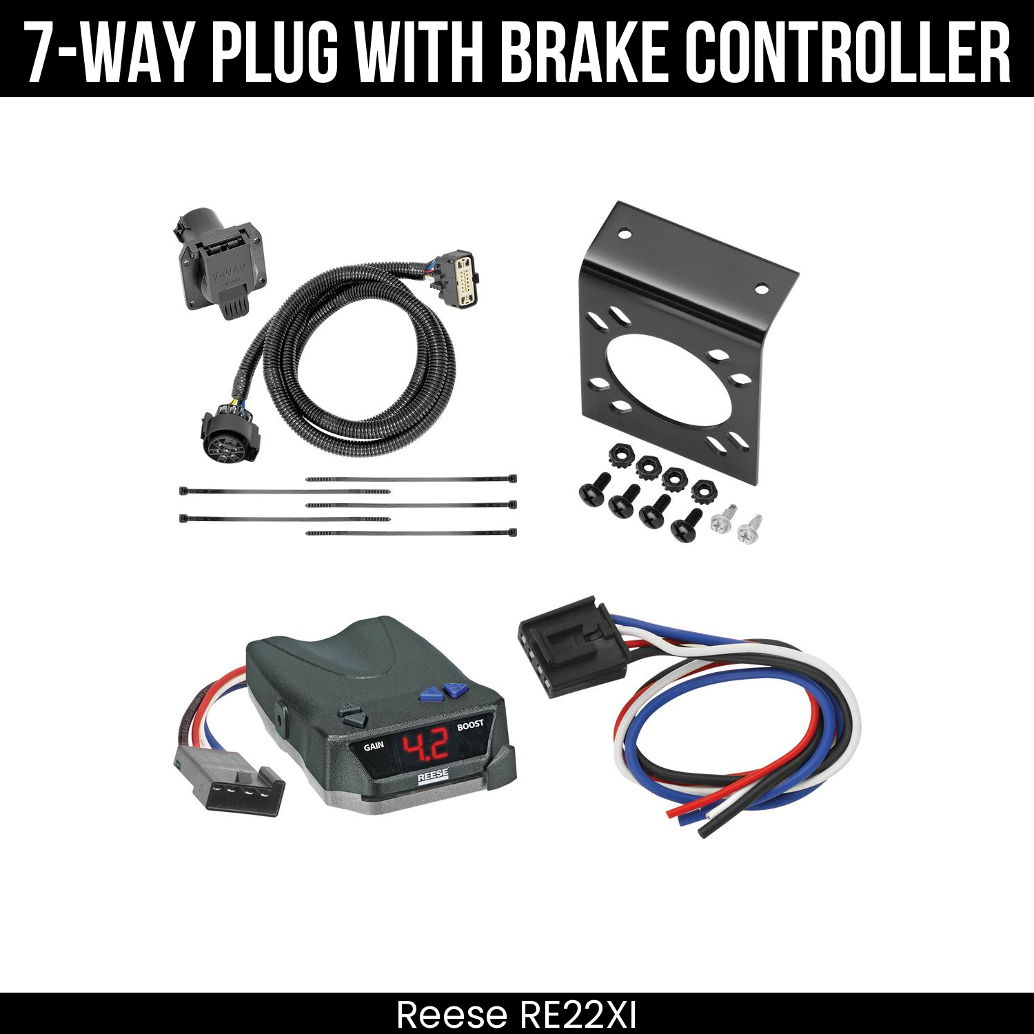Trailer Wiring 7-Way Plug w/ Bracket , Reese Brake EVN Control
