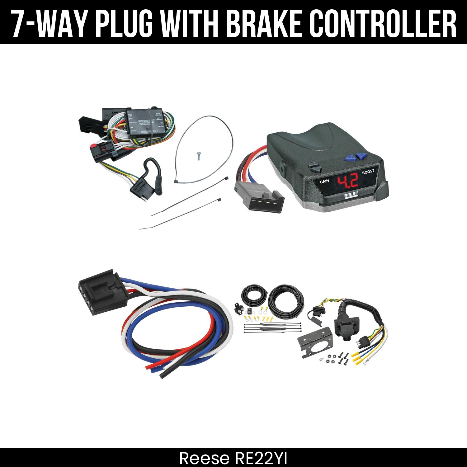 Trailer Wiring 7-Way Plug w/ Bracket , Reese Brake EVN Control