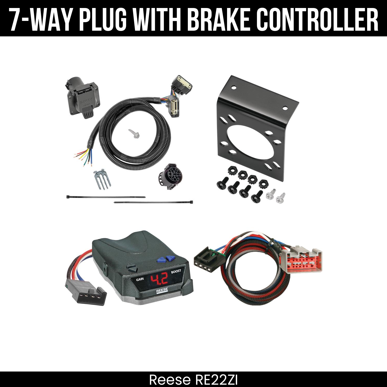 Trailer Wiring 7-Way Plug w/ Bracket , Reese Brake EVN Control