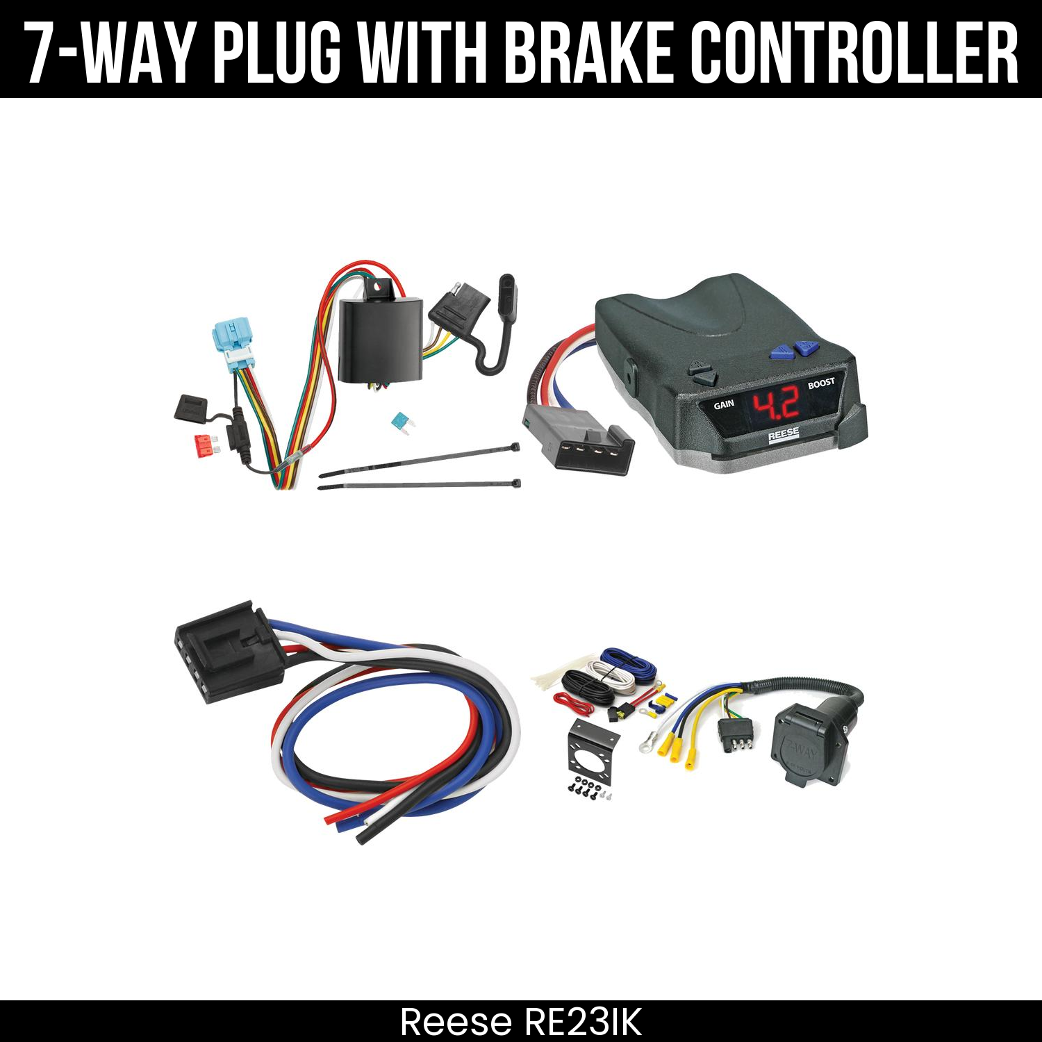 Trailer Wiring 7-Way Economy Plug w/ Bracket , Reese Brake EVN Control