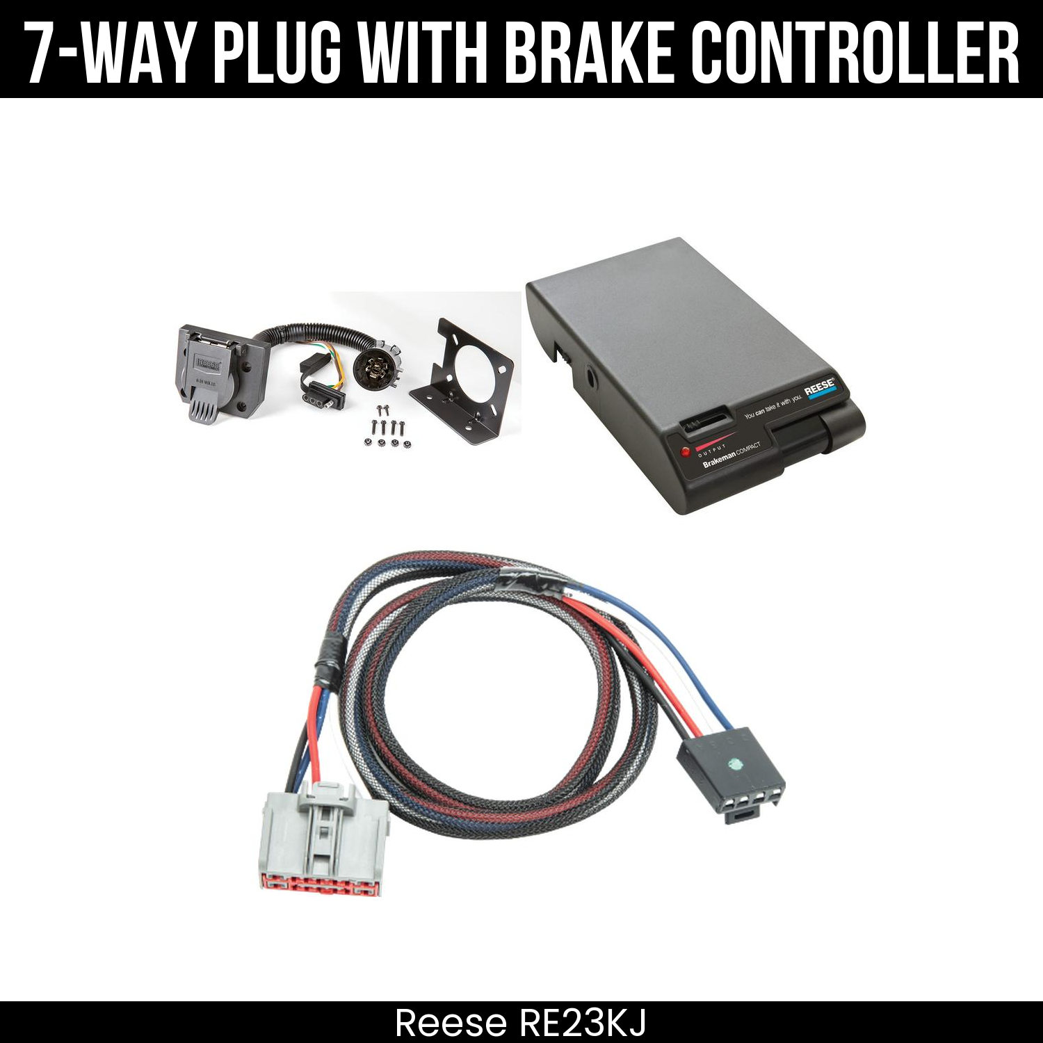 Trailer Wiring 7-Way Plug w/ Bracket , Reese Brakeman Brake Control