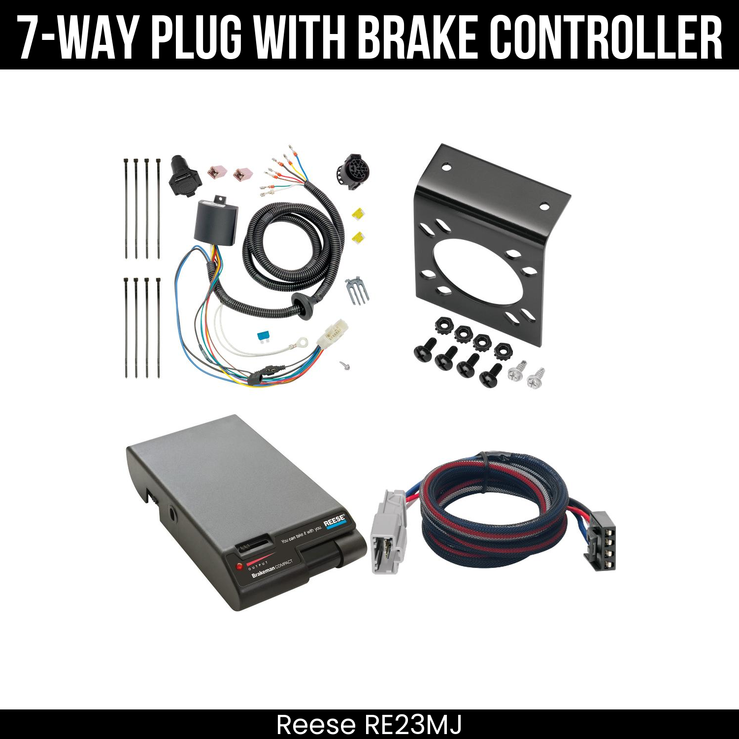 Trailer Wiring 7-Way Plug w/ Bracket , Reese Brakeman Brake Control
