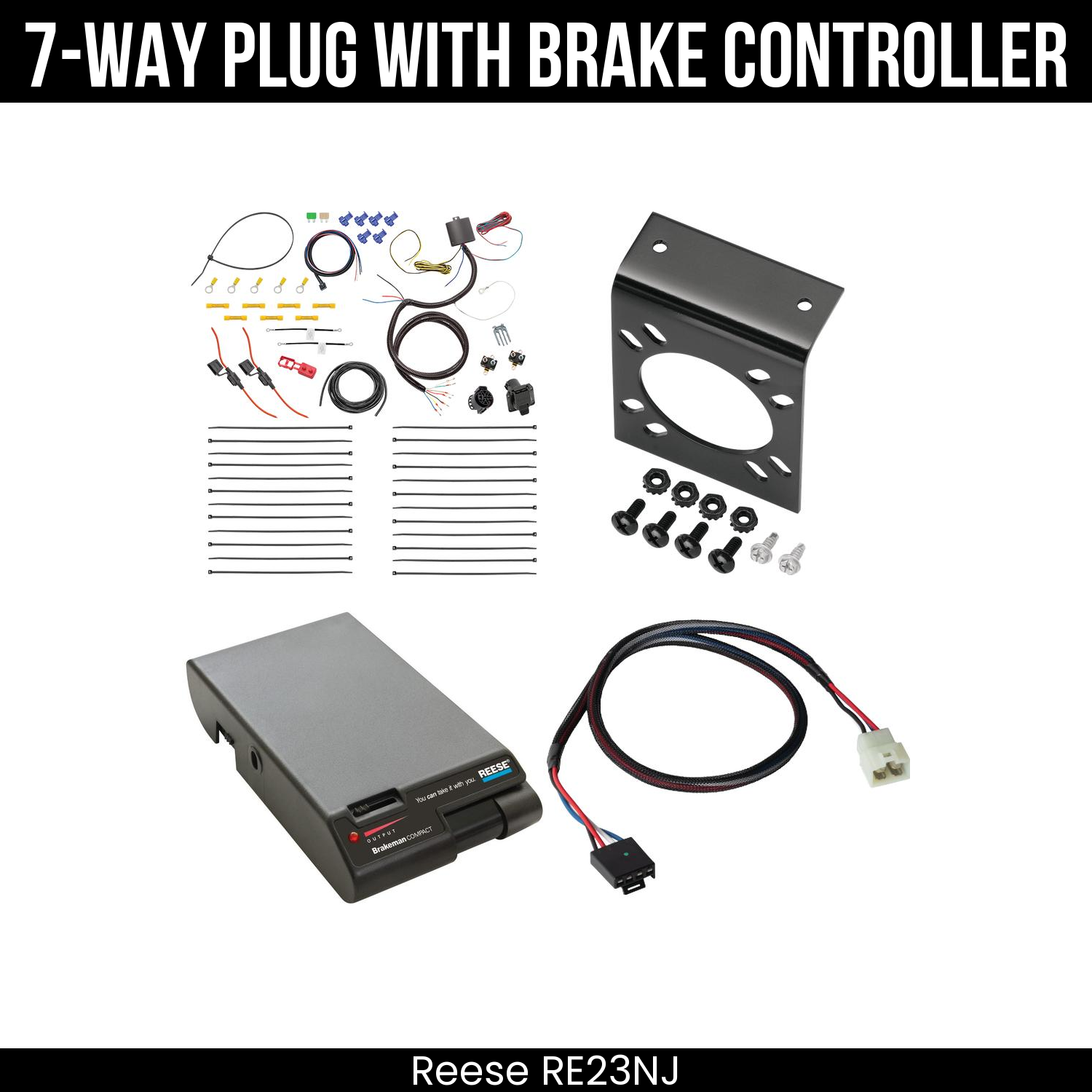 Trailer Wiring 7-Way Plug w/ Bracket , Reese Brakeman Brake Control