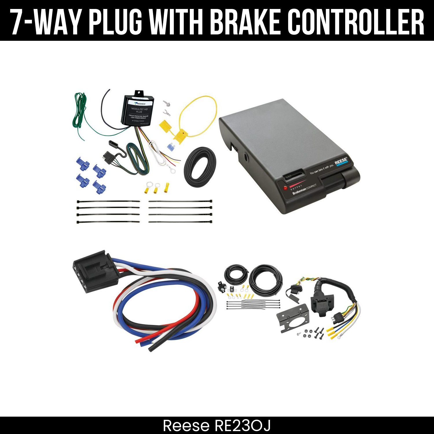 Trailer Wiring 7-Way Plug w/ Bracket , Reese Brakeman Brake Control