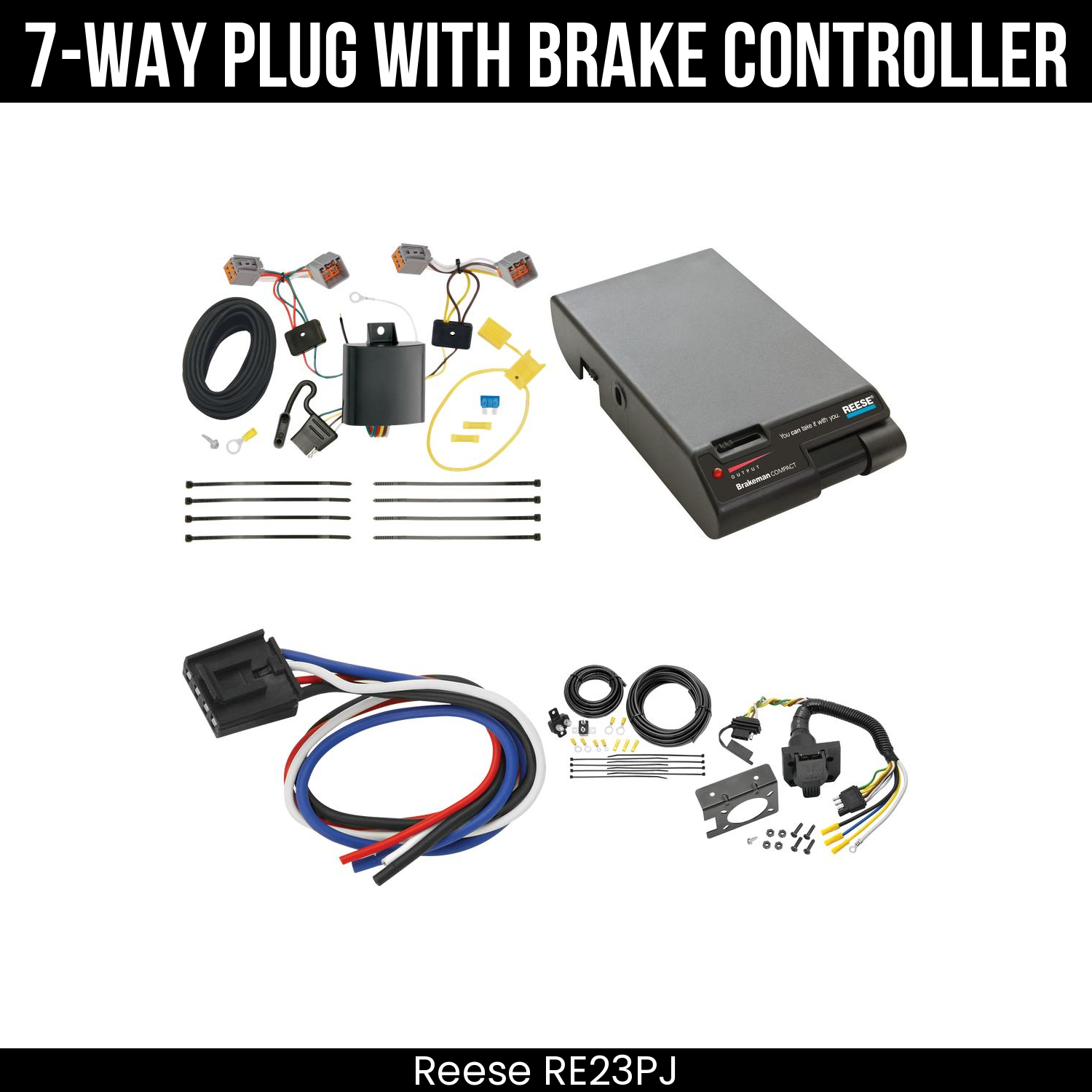 Trailer Wiring 7-Way Plug w/ Bracket , Reese Brakeman Brake Control