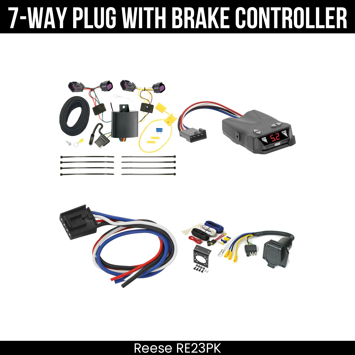 Trailer Wiring 7-Way Economy Plug w/ Bracket , Reese Brakeman IV Brake Control