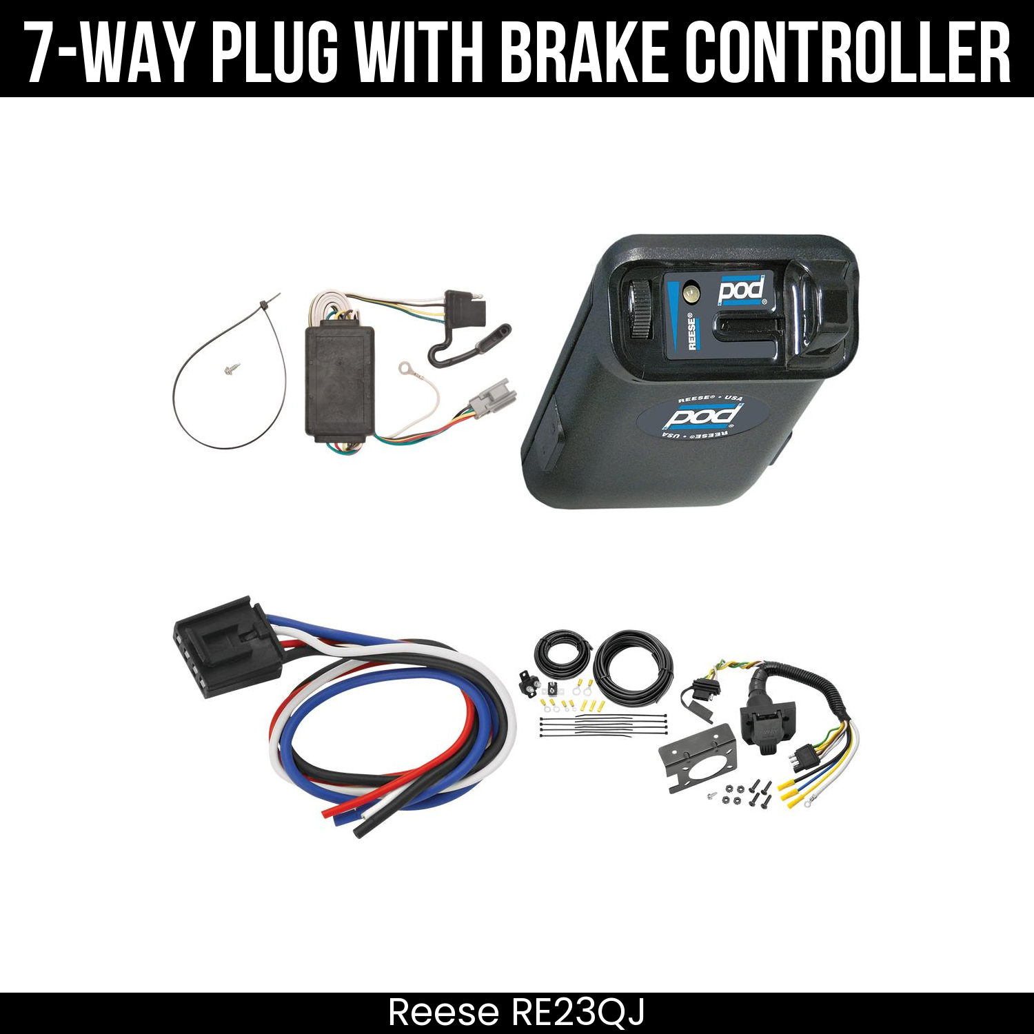 Trailer Wiring 7-Way Plug w/ Bracket , Reese POD Brake Control