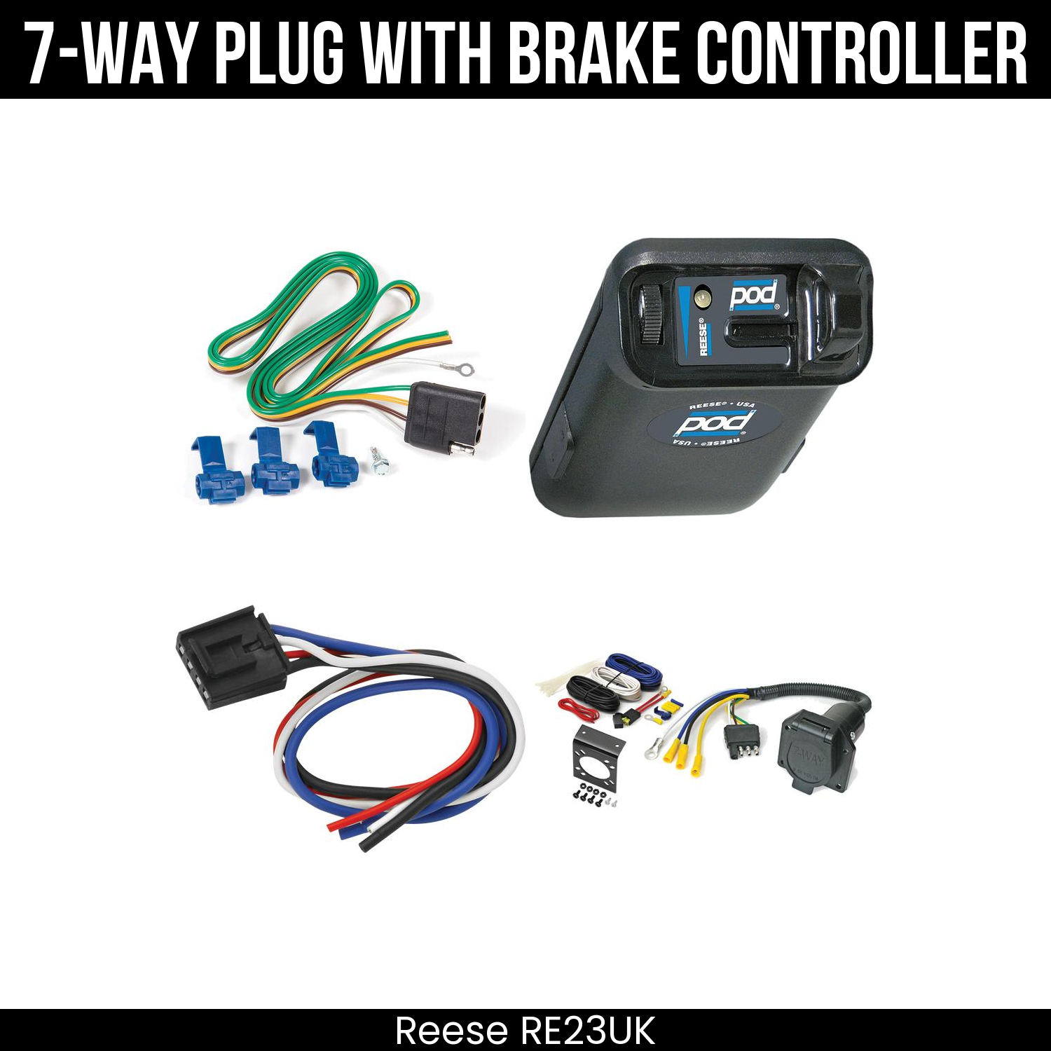 Trailer Wiring 7-Way Economy Plug w/ Bracket , Reese POD Brake Control