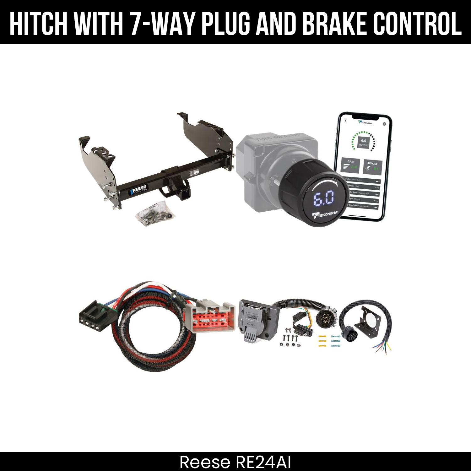 Reese RE24AI Hitch With 7 Way Plug And Brake Control Bundle Featureimg
