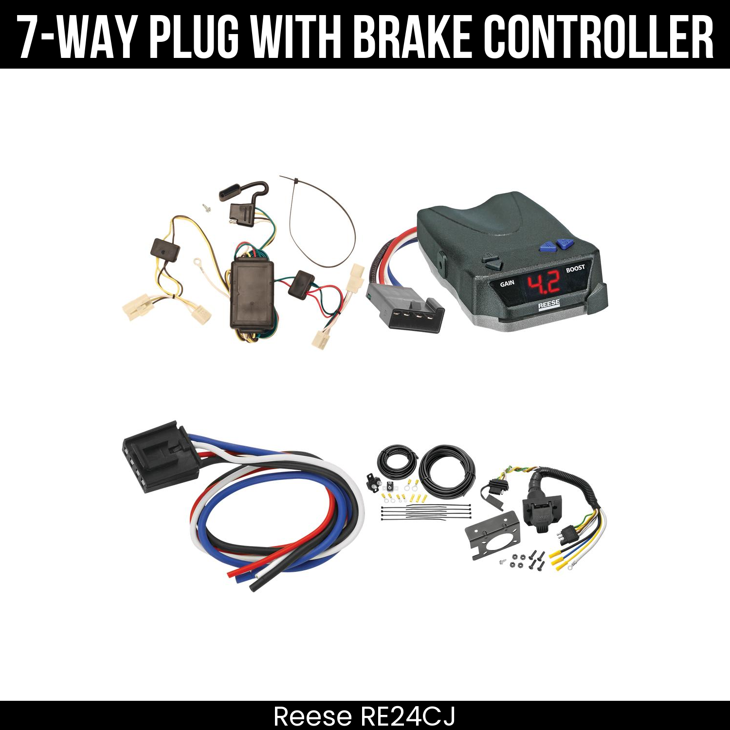 Trailer Wiring 7-Way Plug w/ Bracket , Reese Brake EVN Control