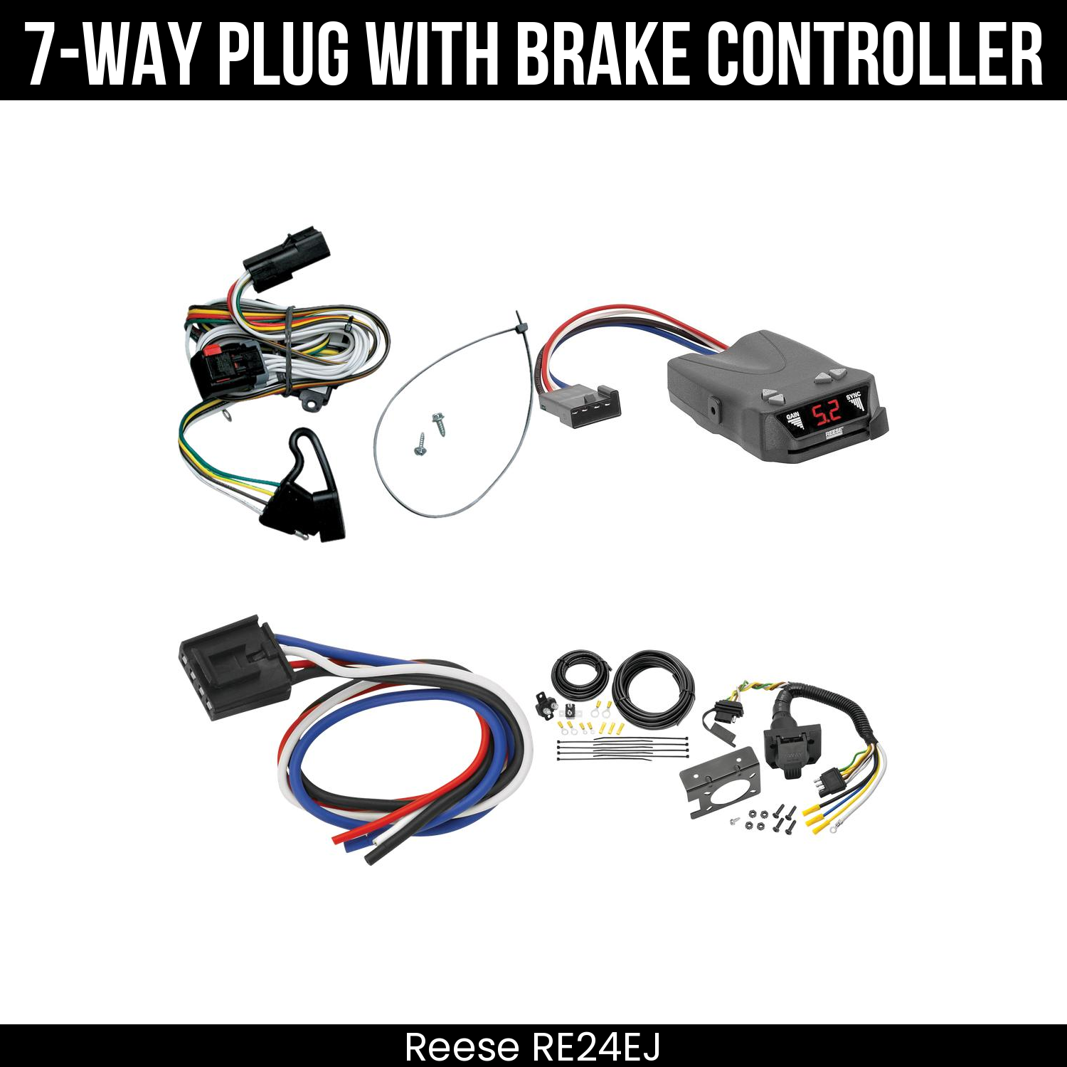 Trailer Wiring 7-Way Plug w/ Bracket , Reese Brakeman IV Brake Control