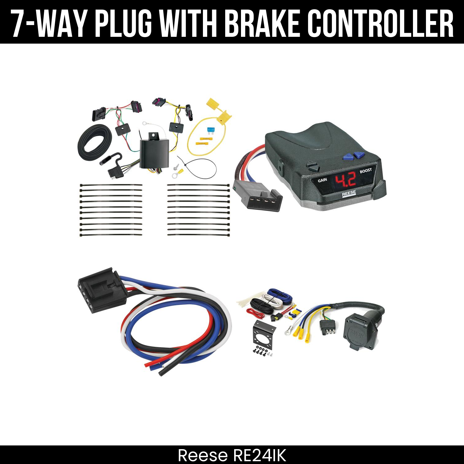 Trailer Wiring 7-Way Economy Plug w/ Bracket , Reese Brake EVN Control