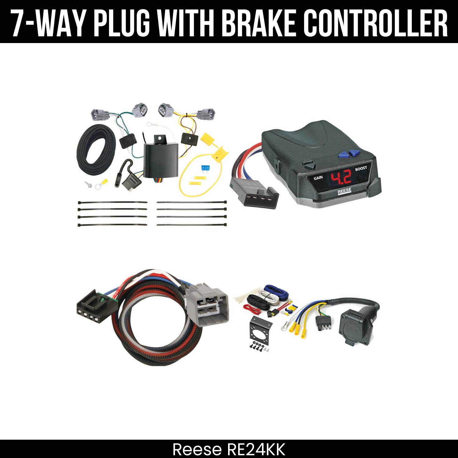 Trailer Wiring 7-Way Economy Plug w/ Bracket , Reese Brake EVN Control