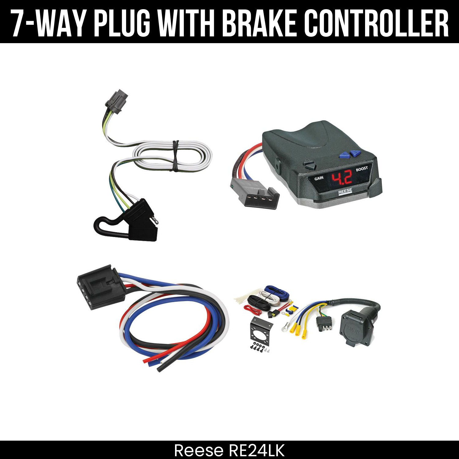 Trailer Wiring 7-Way Economy Plug w/ Bracket , Reese Brake EVN Control