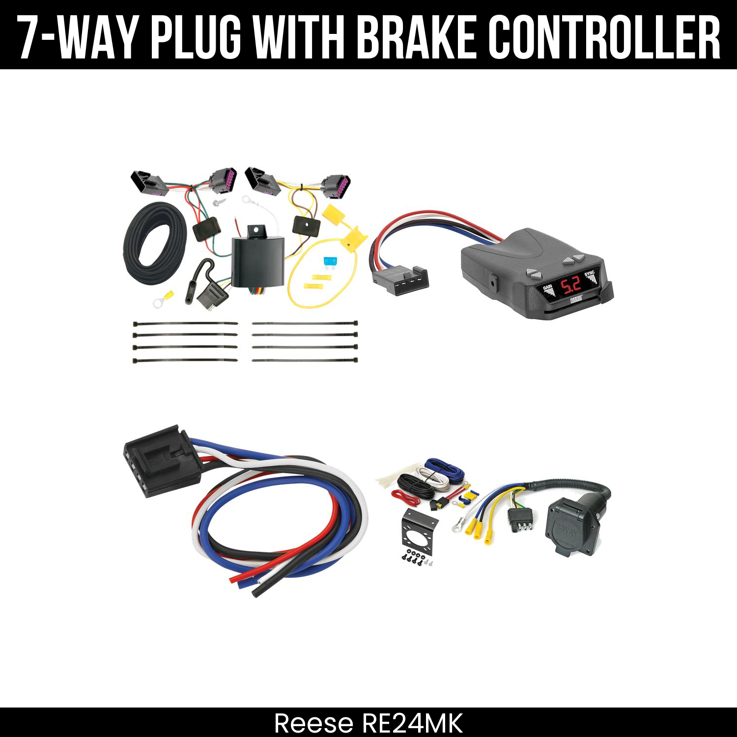 Trailer Wiring 7-Way Economy Plug w/ Bracket , Reese Brakeman IV Brake Control