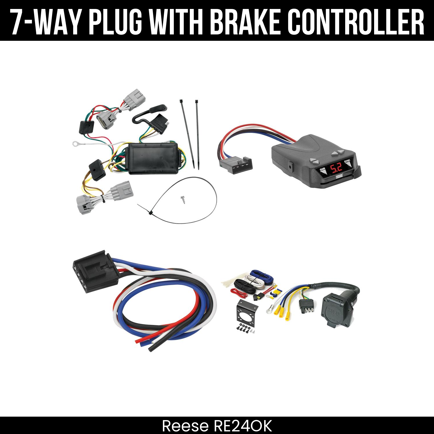 Trailer Wiring 7-Way Economy Plug w/ Bracket , Reese Brakeman IV Brake Control