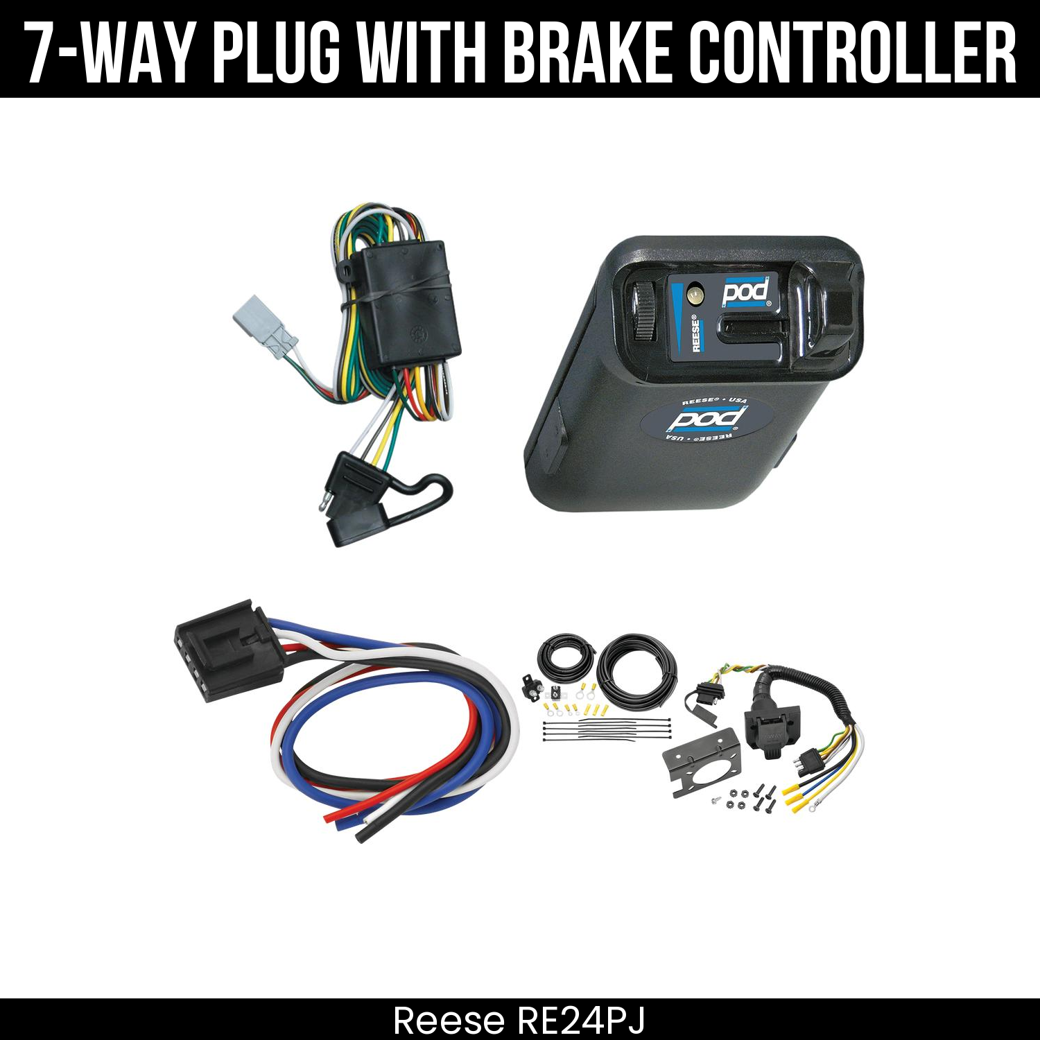 Trailer Wiring 7-Way Plug w/ Bracket , Reese POD Brake Control