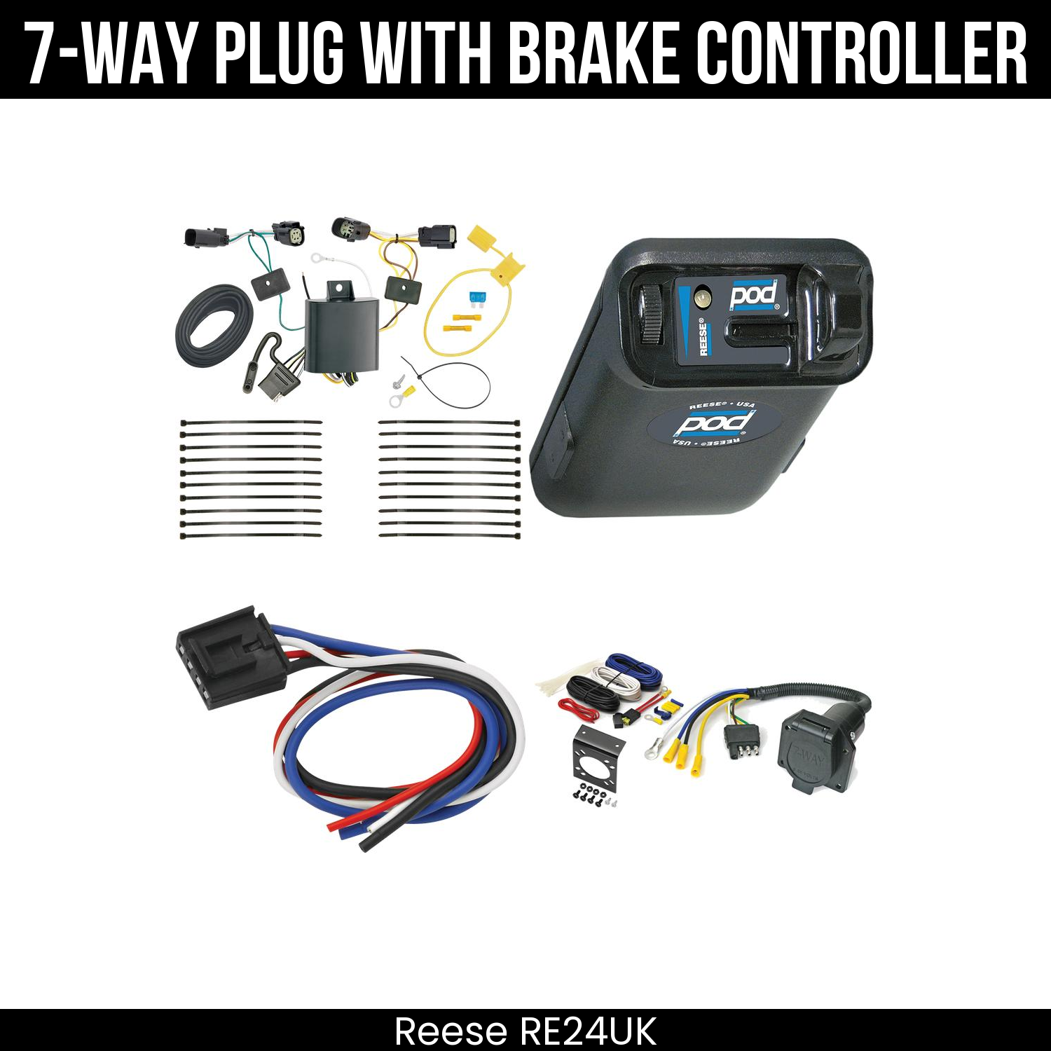 Trailer Wiring 7-Way Economy Plug w/ Bracket , Reese POD Brake Control