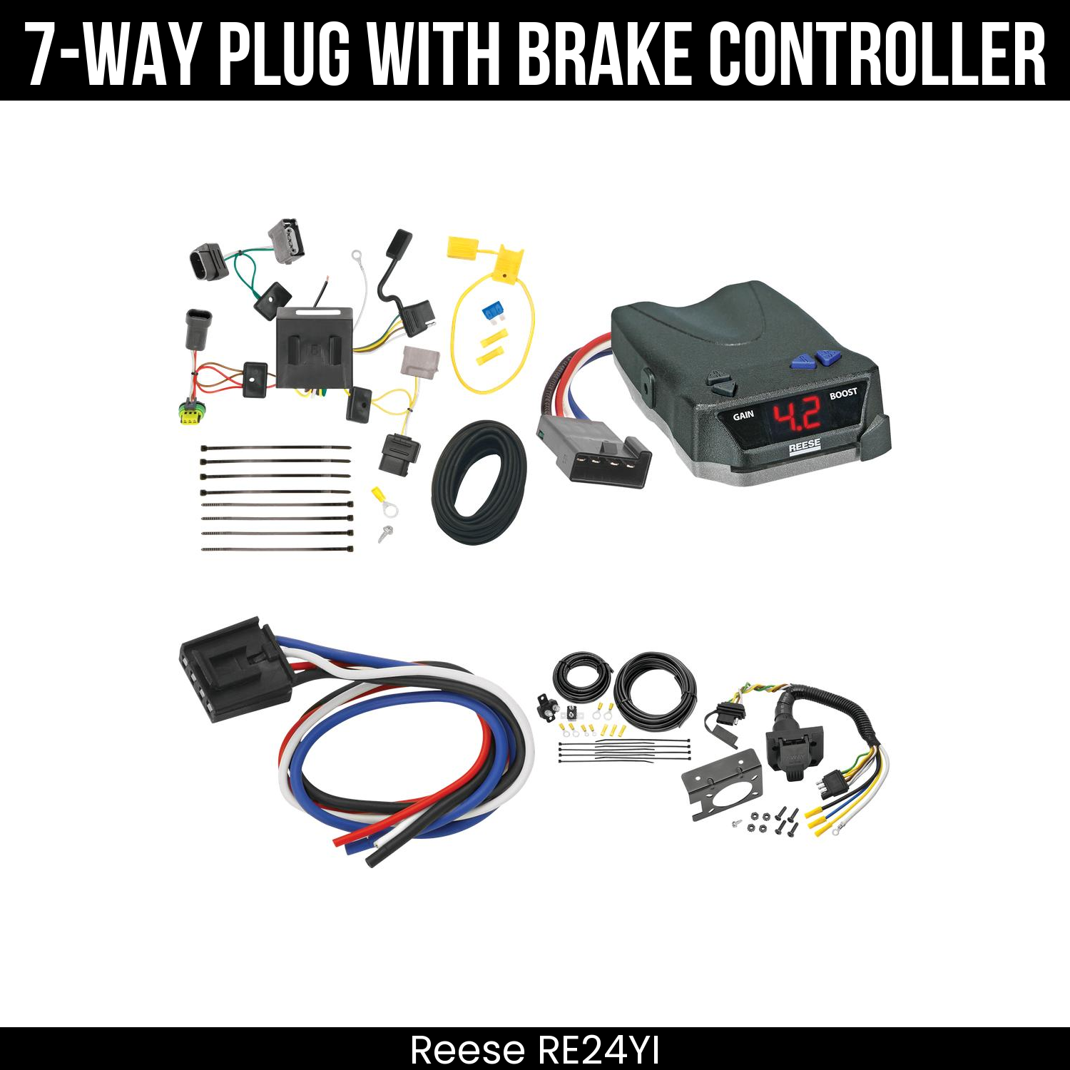 Trailer Wiring 7-Way Plug w/ Bracket , Reese Brake EVN Control