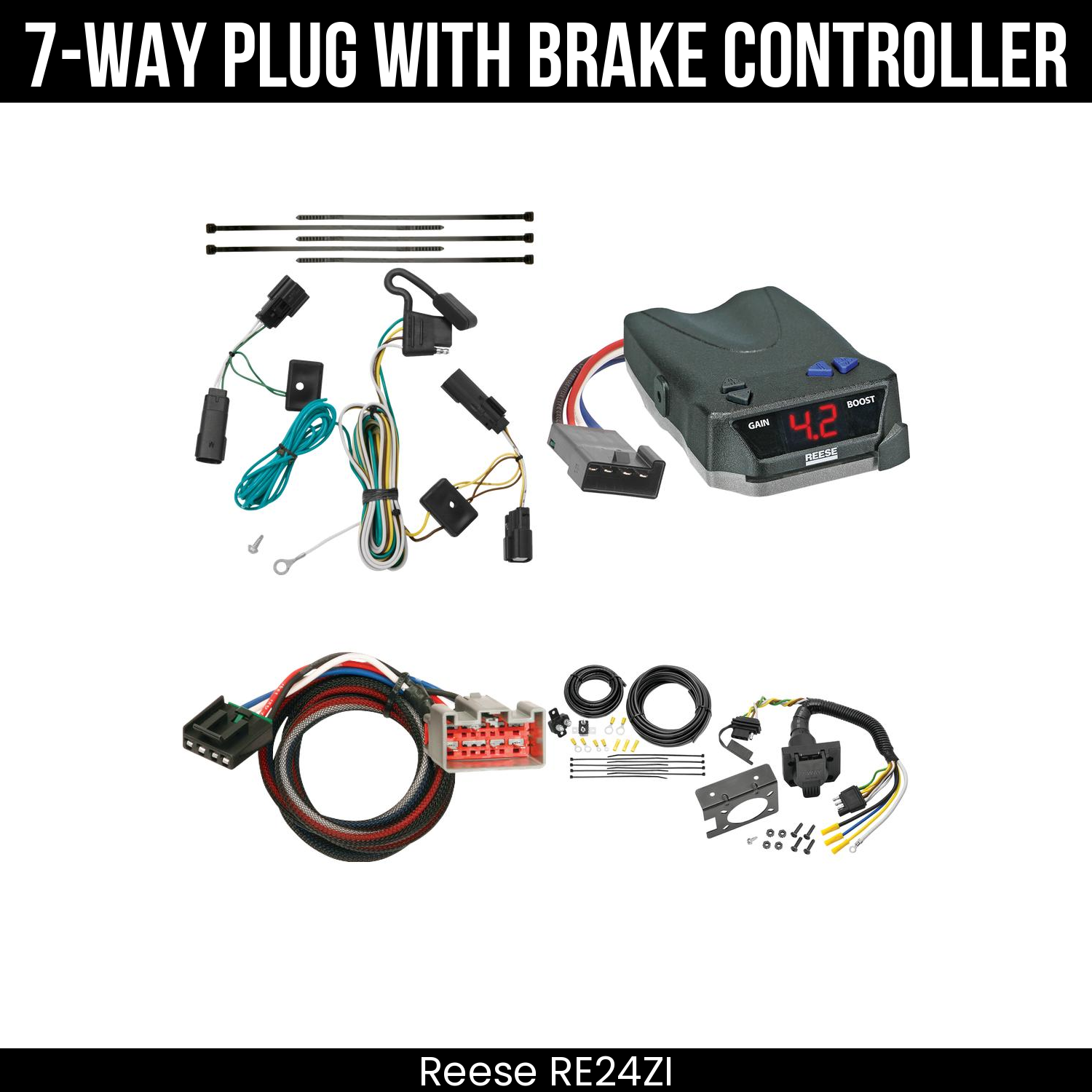Trailer Wiring 7-Way Plug w/ Bracket , Reese Brake EVN Control