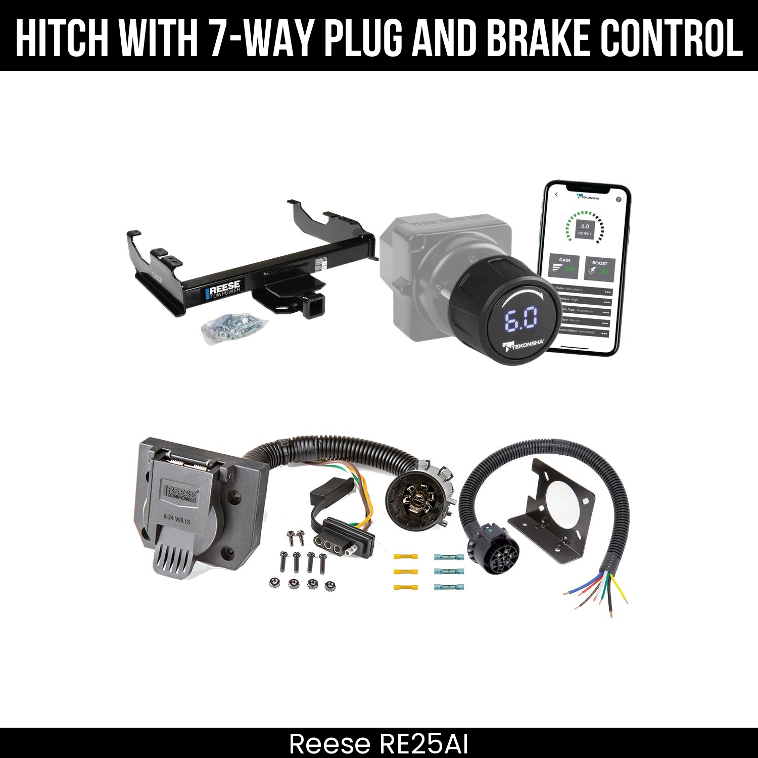 Reese RE25AI Hitch With 7 Way Plug And Brake Control Bundle Featureimg