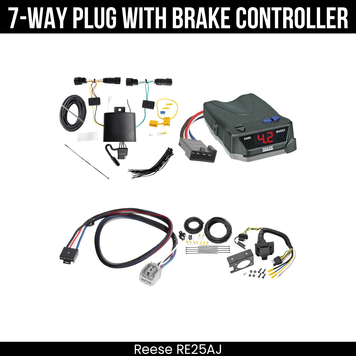 Trailer Wiring 7-Way Plug w/ Bracket , Reese Brake EVN Control