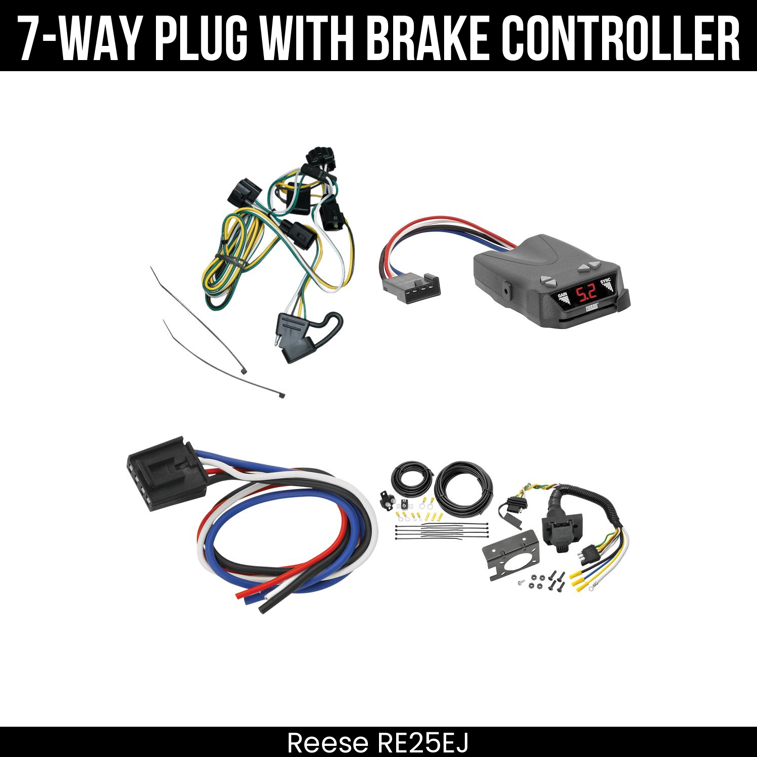 Trailer Wiring 7-Way Plug w/ Bracket , Reese Brakeman IV Brake Control