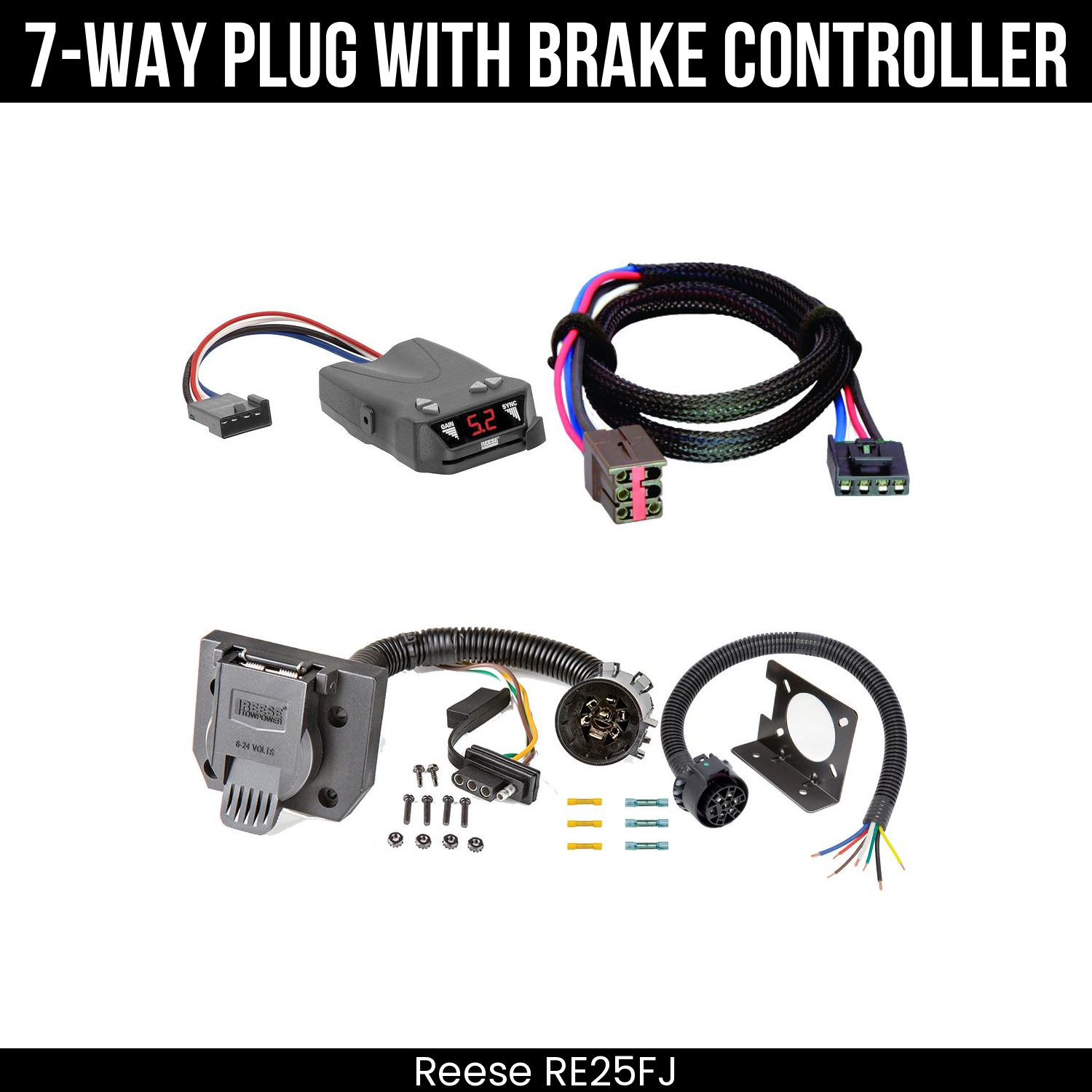 Trailer Wiring 7-Way Plug w/ Bracket , Reese Brakeman IV Brake Control