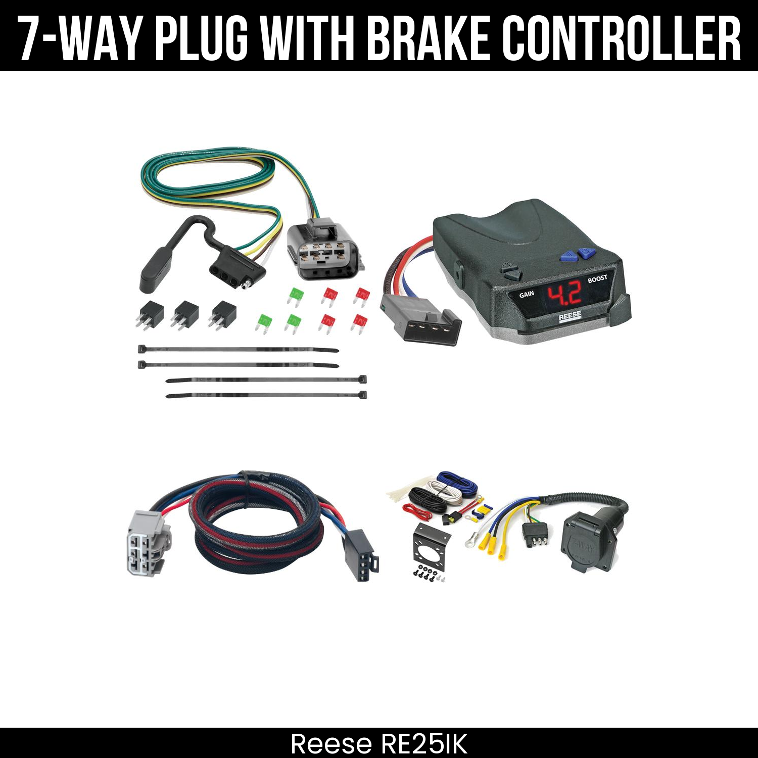 Trailer Wiring 7-Way Economy Plug w/ Bracket , Reese Brake EVN Control