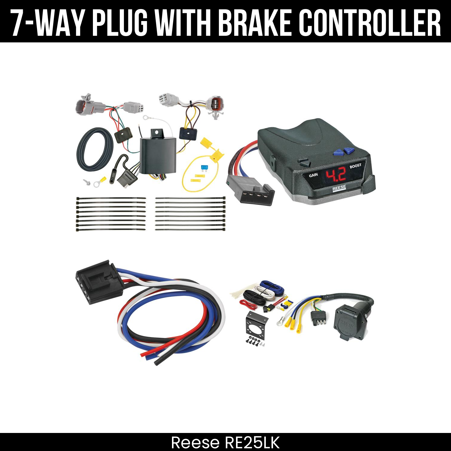 Trailer Wiring 7-Way Economy Plug w/ Bracket , Reese Brake EVN Control