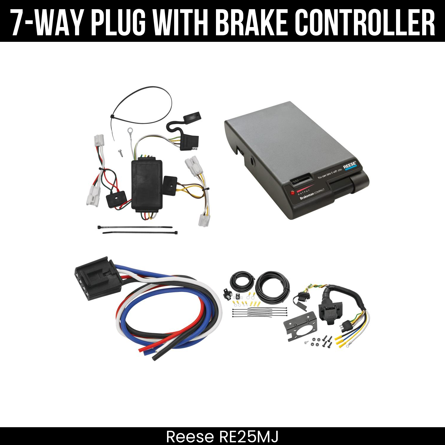Trailer Wiring 7-Way Plug w/ Bracket , Reese Brakeman Brake Control