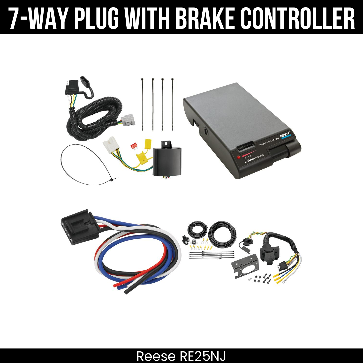 Trailer Wiring 7-Way Plug w/ Bracket , Reese Brakeman Brake Control