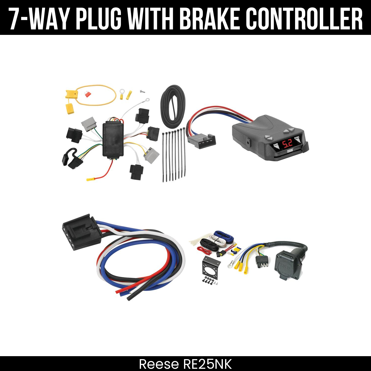 Trailer Wiring 7-Way Economy Plug w/ Bracket , Reese Brakeman IV Brake Control