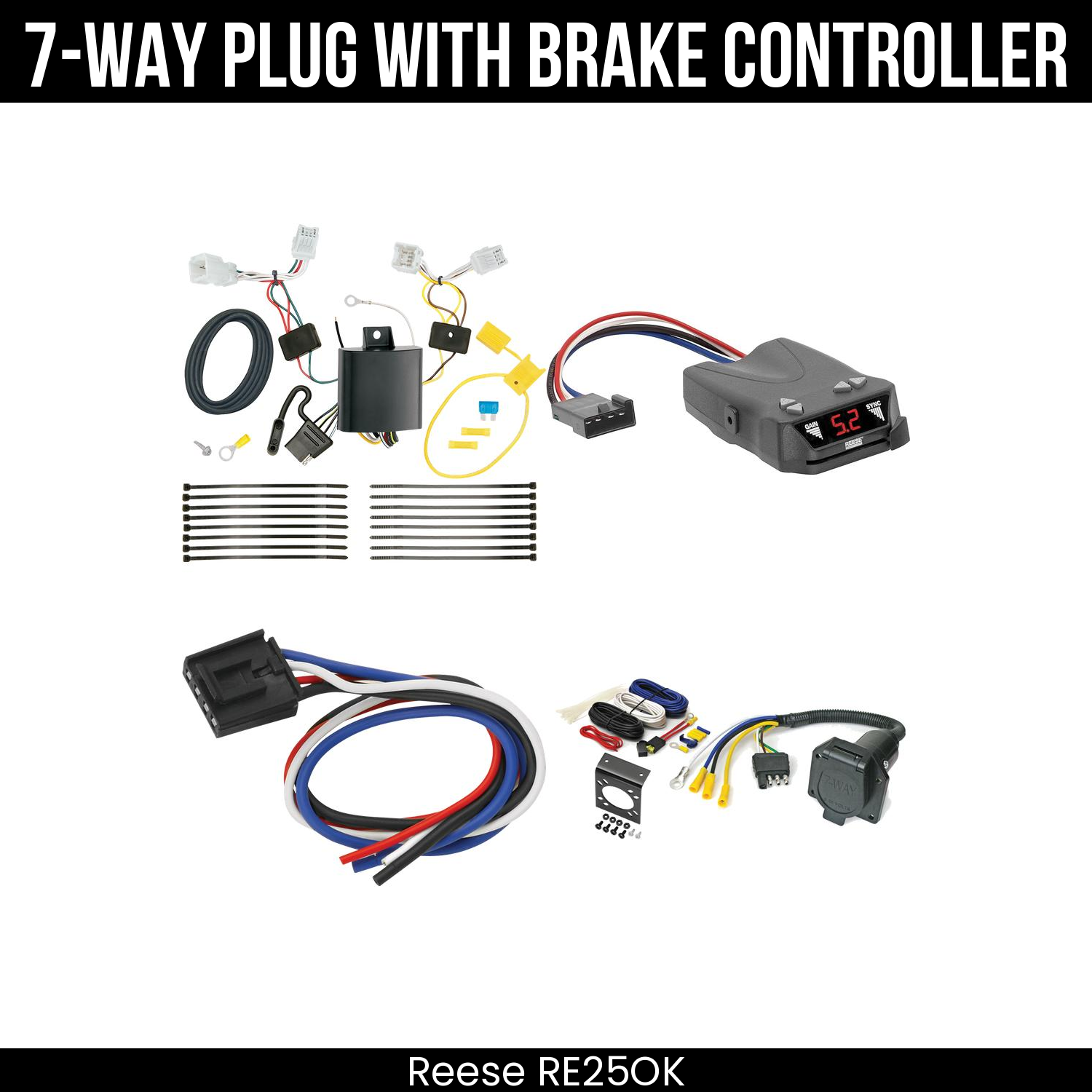 Trailer Wiring 7-Way Economy Plug w/ Bracket , Reese Brakeman IV Brake Control