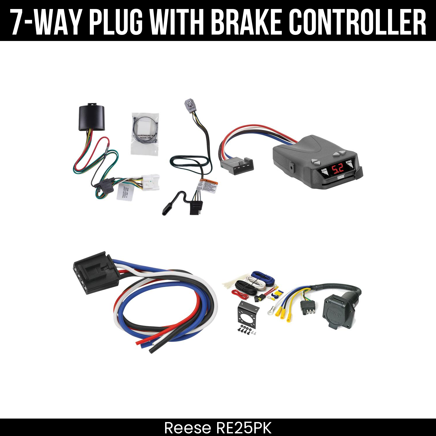 Trailer Wiring 7-Way Economy Plug w/ Bracket , Reese Brakeman IV Brake Control