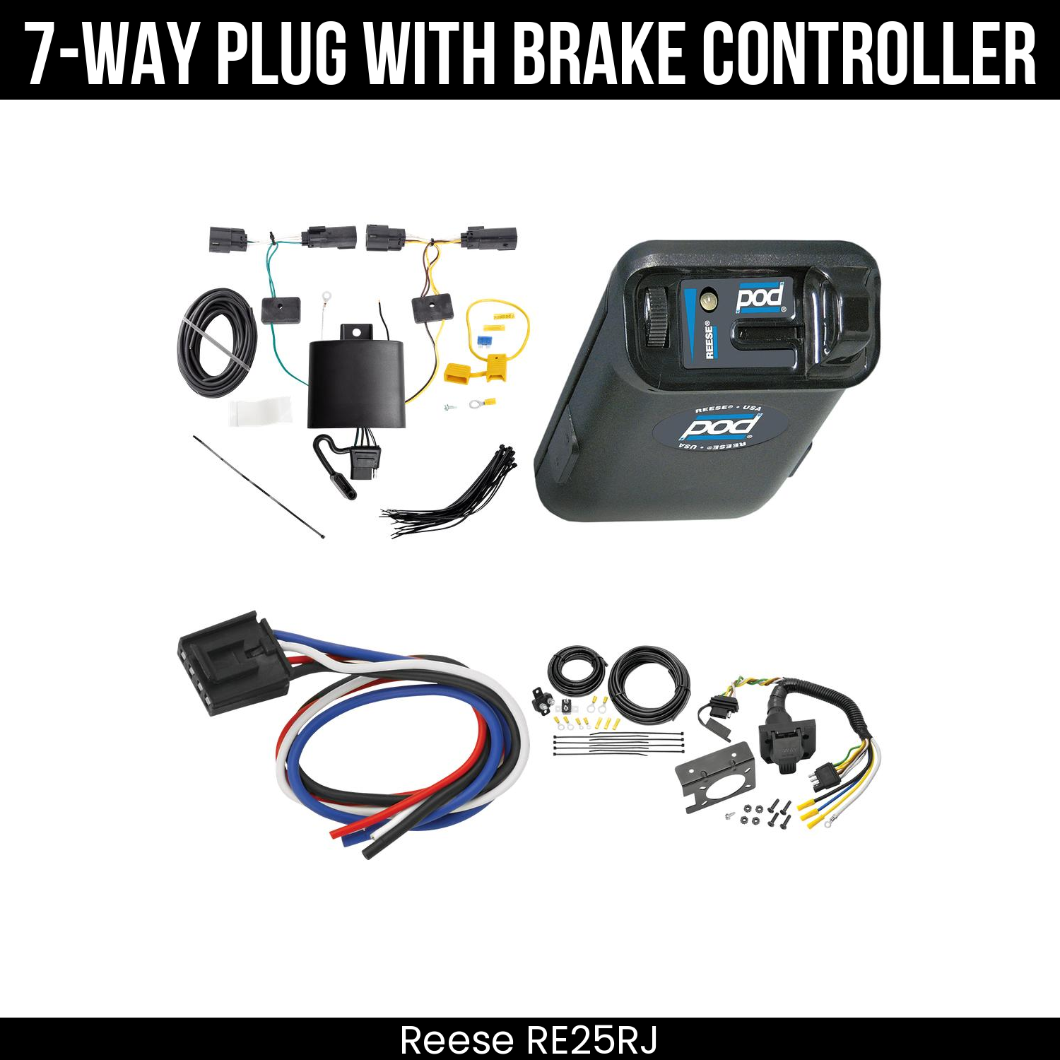 Trailer Wiring 7-Way Plug w/ Bracket , Reese POD Brake Control